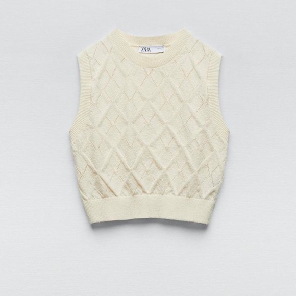 NWT Zara matching set pointelle knit crop top and cardigan in ecru - Picture 3 of 12